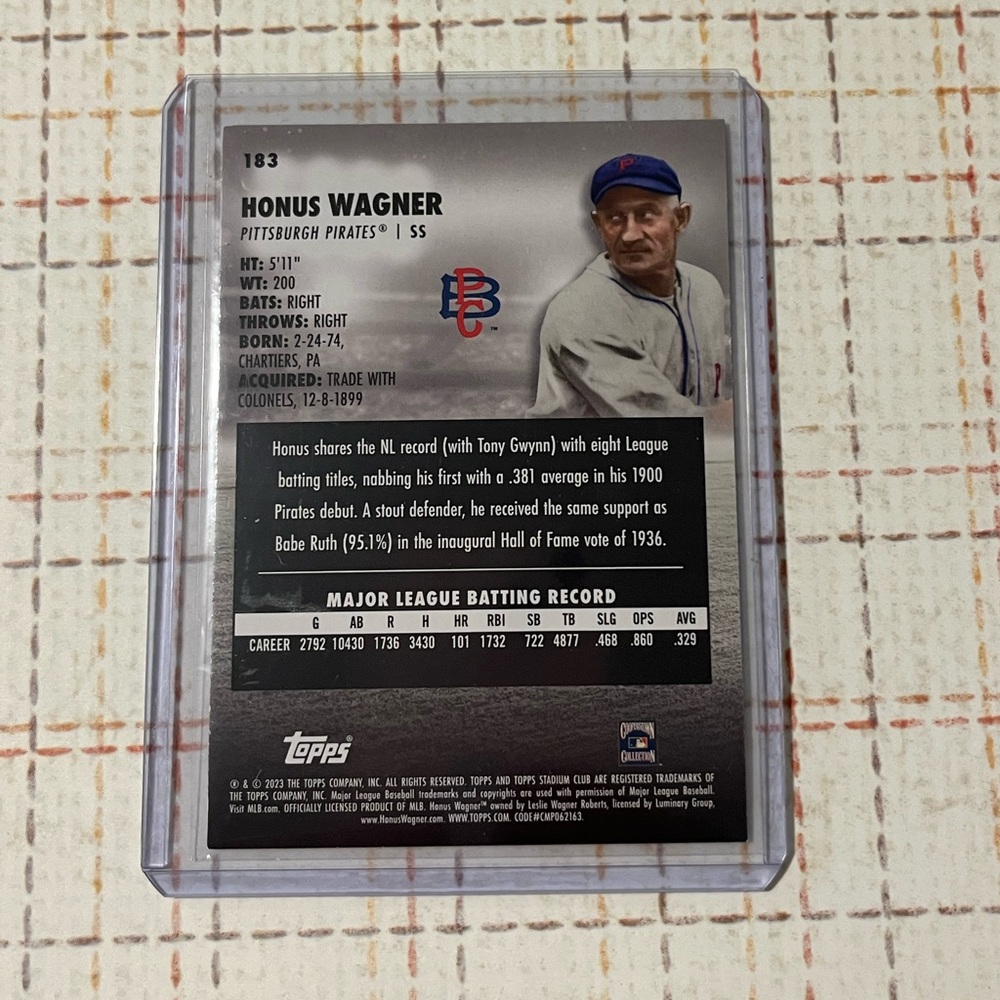 ⚾️ 2023 Topps Stadium Club Honus Wagner MLB Baseball Sports Trading Card #183 - Picture 2 of 3